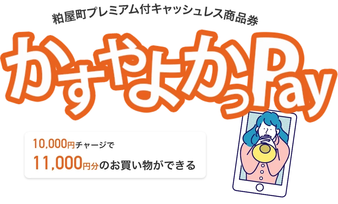 粕屋町プレミアム付電子商品券、かすよかっPay、10,000円チャージで11,000円分の買い物ができる