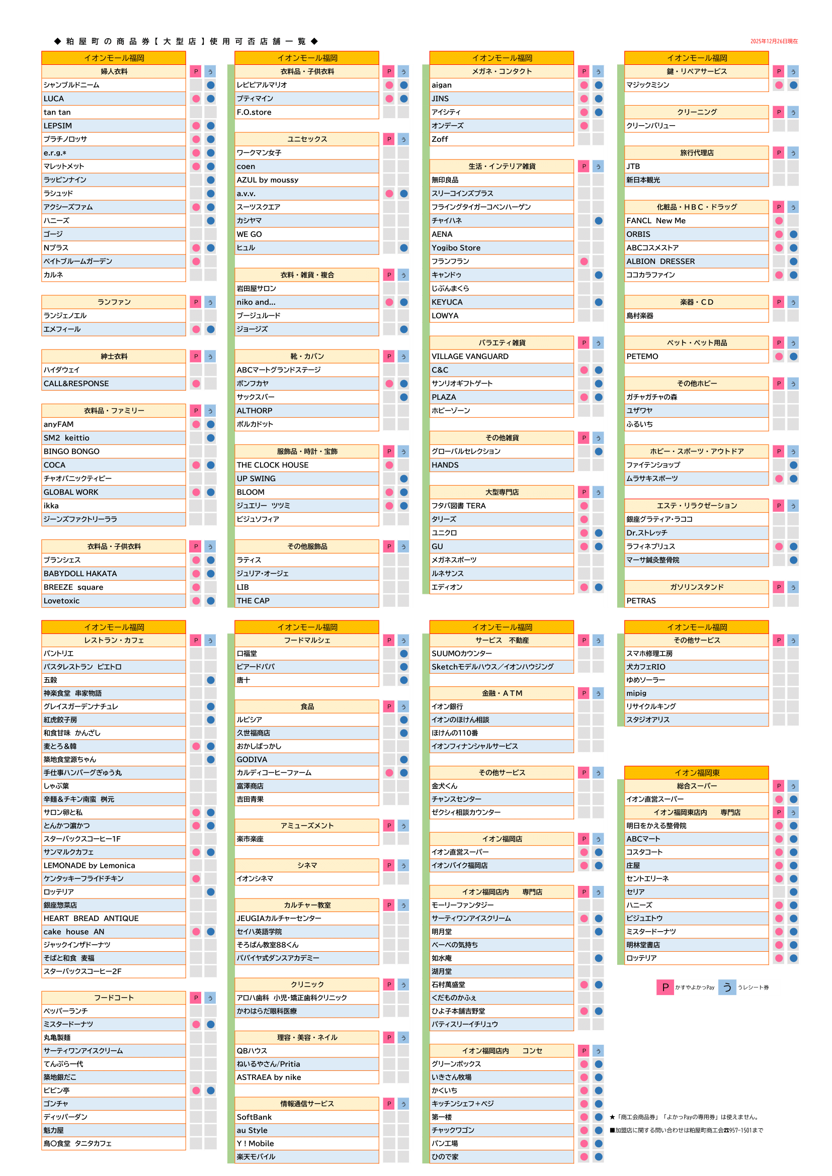 イオンモール福岡加盟店舗一覧